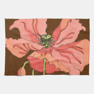 Large Pink Flower with Deep Red Background Tea Towel