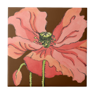Large Pink Flower with Deep Red Background Tile