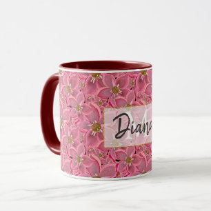 Large pink flowers. Two-Tone coffee mug