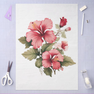Large Pink Hibiscus Bouquet Decoupage Tissue Paper