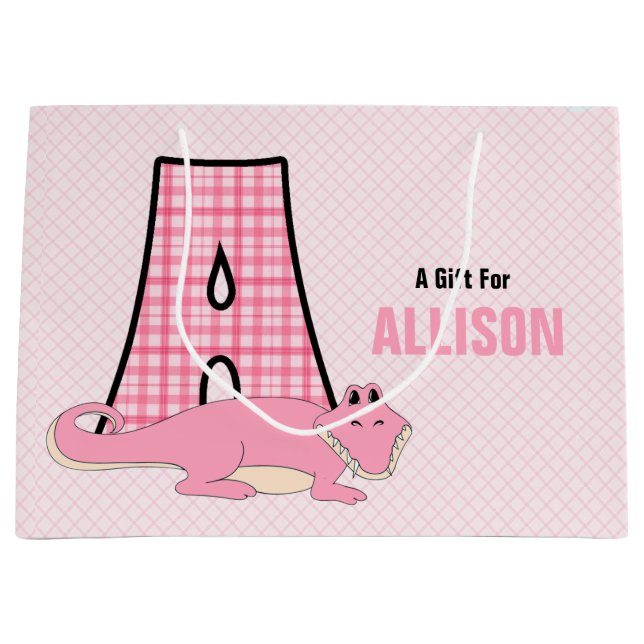 LARGE Pink Letter A for Girls with Alligator Large Gift Bag (Front)