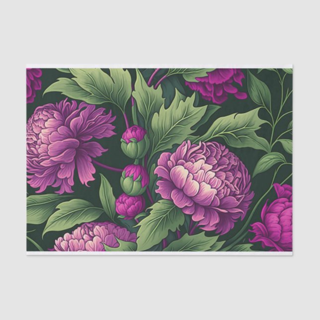 Large Pink Peonies Green Leaves Decoupage Gift Tissue Paper (Front)