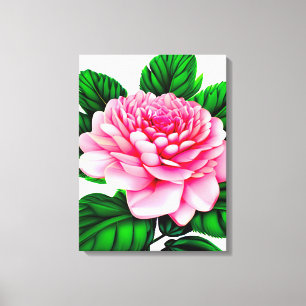 Large Pink Peony with Emerald Green Leaves  Canvas Print