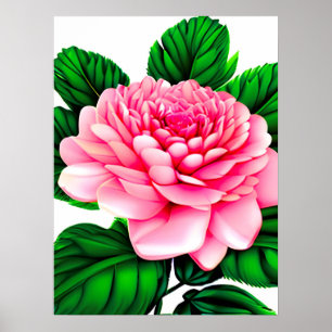 Large Pink Peony with Emerald Green Leaves  Poster