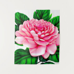 Large Pink Peony with Emerald Green Leaves Tapestry