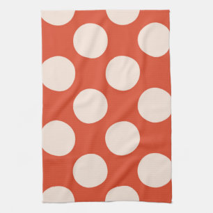 Large pink polka dots circles on red tea towel