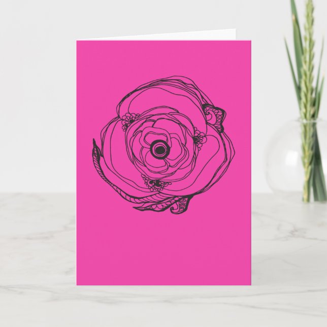 Large Pink Rose Drawing & Poem Card (Front)
