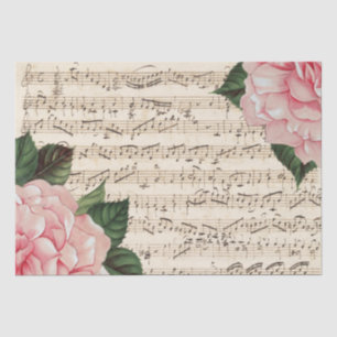Large Pink Rose Flower Music Vintage Decoupage  Tissue Paper