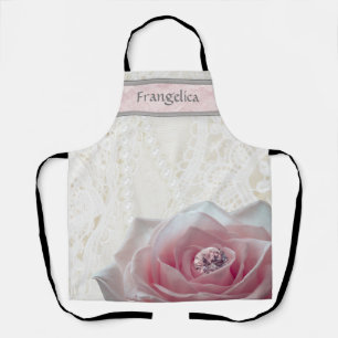 Large Pink Rose with Diamond Personalised Apron