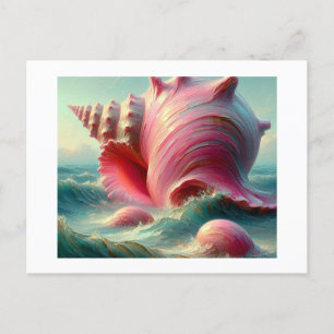Large Pink Seashell in Water, Postcard