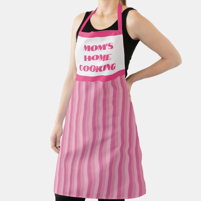 Large Pink Striped Mum's Home Cooking Apron (Insitu)