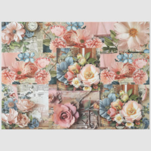 Large Pink Vintage Floral Ephemera Collage Tissue Paper