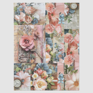 Large Pink Vintage Floral Ephemera Collage  Tissue Paper