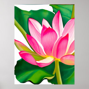 Large Pink Water Lily with Emerald Green Leaves  Poster