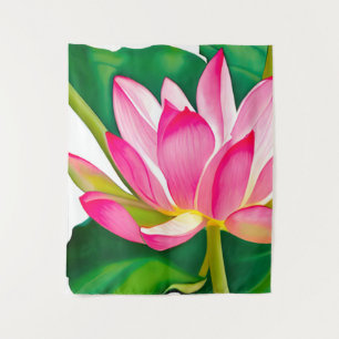 Large Pink Water Lily with Emerald Green Leaves Tapestry