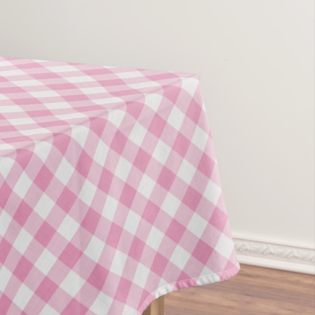 Large Pink/White Gingham Checks Pattern Geometric Tablecloth (In Situ)