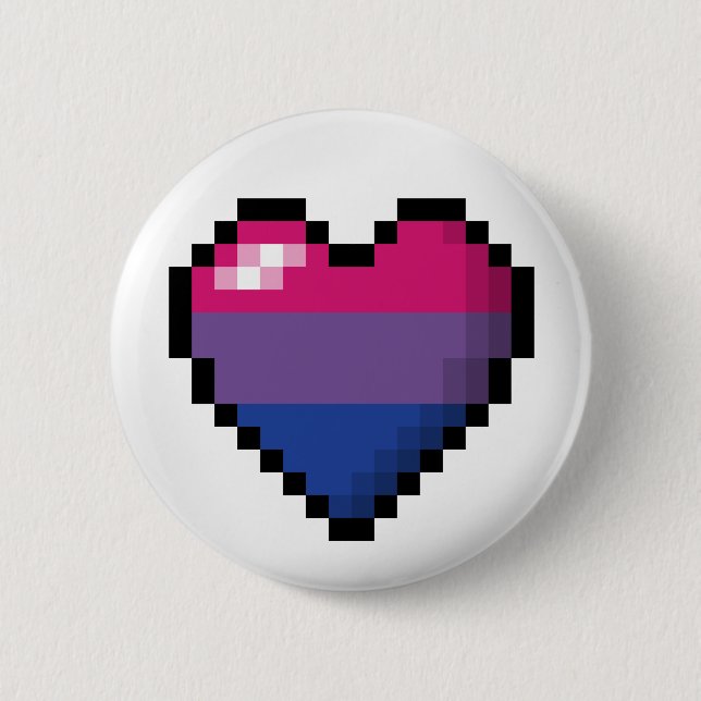 Large Pixel Heart Design in Bisexual Pride Flag 6 Cm Round Badge (Front)