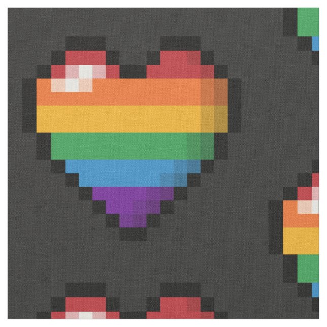 Large Pixel Heart Design in LGBTQ Rainbow Flag Fabric (Close Up)