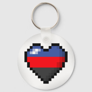 Large Pixel Heart Design in Polyamory Pride Flag Key Ring