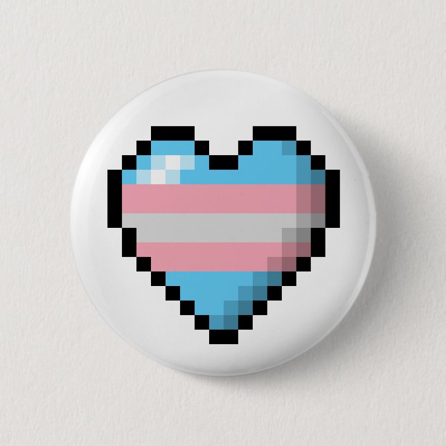 Large Pixel Heart Design in Transgender Pride Flag 6 Cm Round Badge (Front)