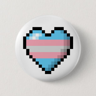 Large Pixel Heart Design in Transgender Pride Flag 6 Cm Round Badge