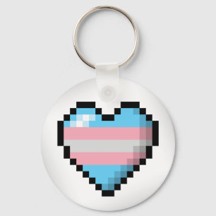 Large Pixel Heart Design in Transgender Pride Flag Key Ring