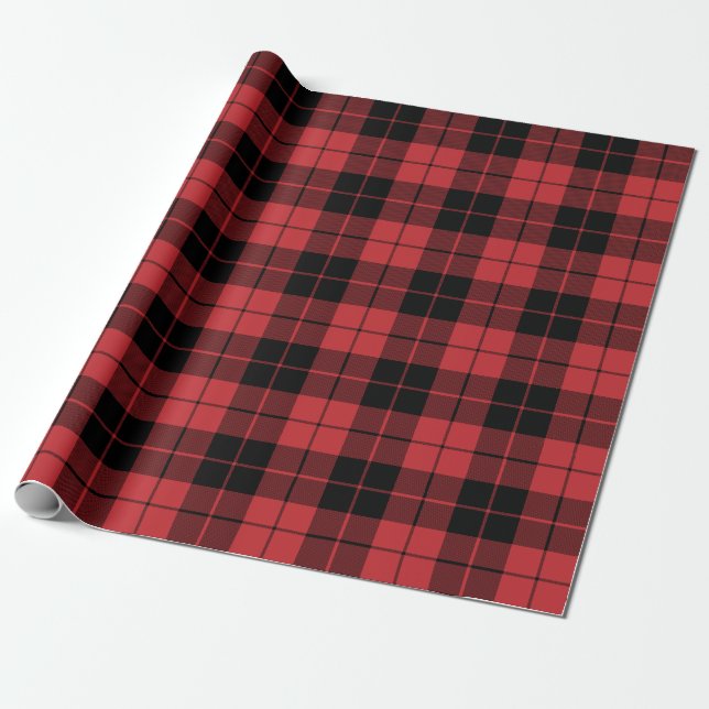 Large Plaid Pattern Dark Red and Black Wrapping Paper (Unrolled)