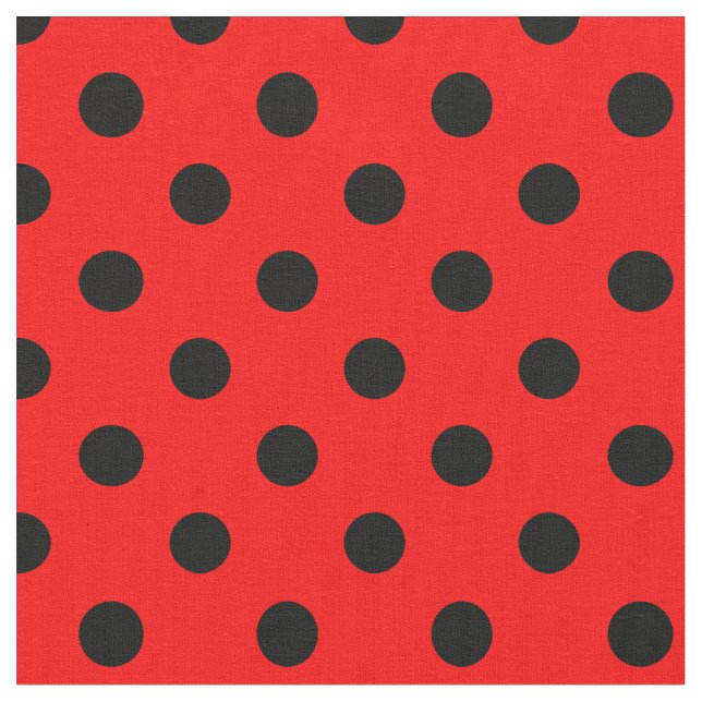 Large Polka Dots - Black on Red Fabric (Close Up)