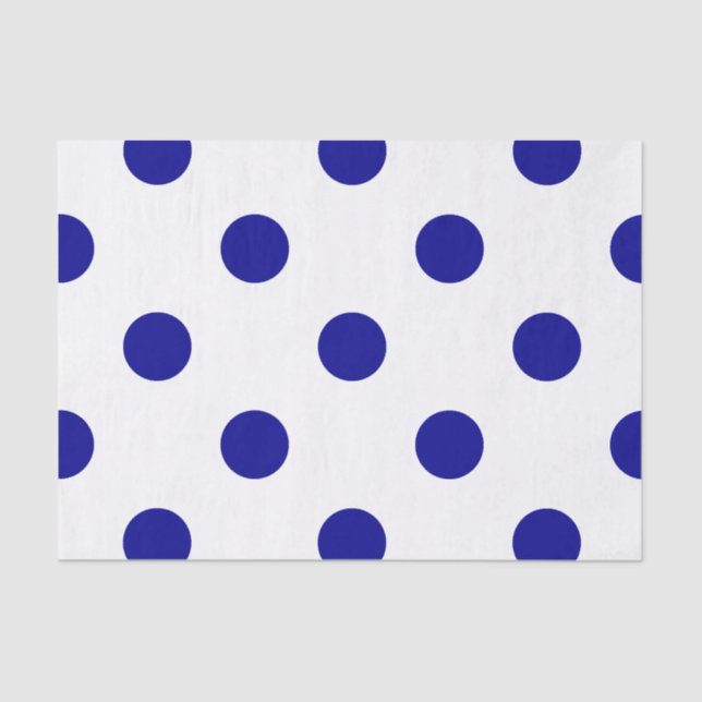 Large Polka Dots - Dark Blue on White Tissue Paper (Front)