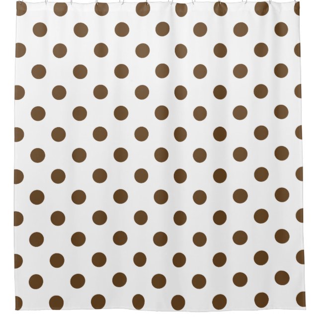 Large Polka Dots - Dark Brown on White Shower Curtain (Front)