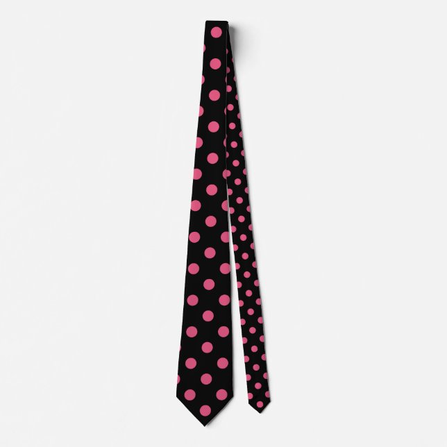 Large Polka Dots - Dark Pink on Black Tie (Front)