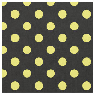 Large Polka Dots - Lemon on Black Fabric