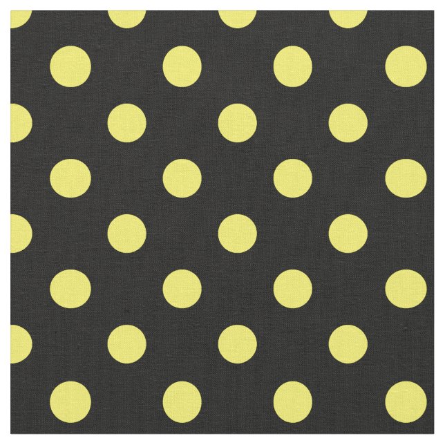 Large Polka Dots - Lemon on Black Fabric (Close Up)