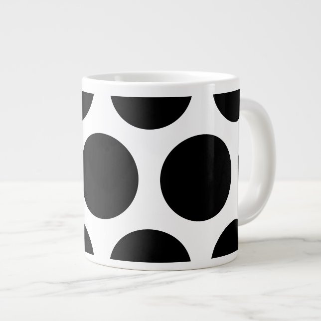 Large Polka Dots Pattern: Black & White Large Coffee Mug (Front Right)