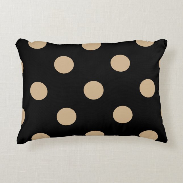 Large Polka Dots - Tan on Black Decorative Cushion (Front)