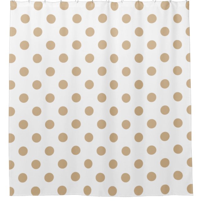 Large Polka Dots - Tan on White Shower Curtain (Front)