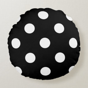 Large Polka Dots - White on Black Round Cushion