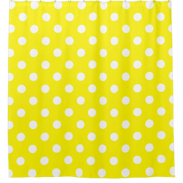 Large Polka Dots - White on Lemon Yellow Shower Curtain (Front)