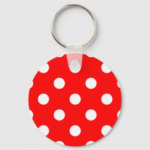 Large Polka Dots - White on Red Key Ring