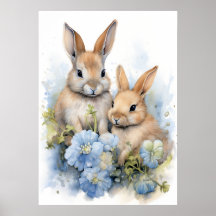 Large Poster - Cute Bunny Rabbit Nursery Kid's Art