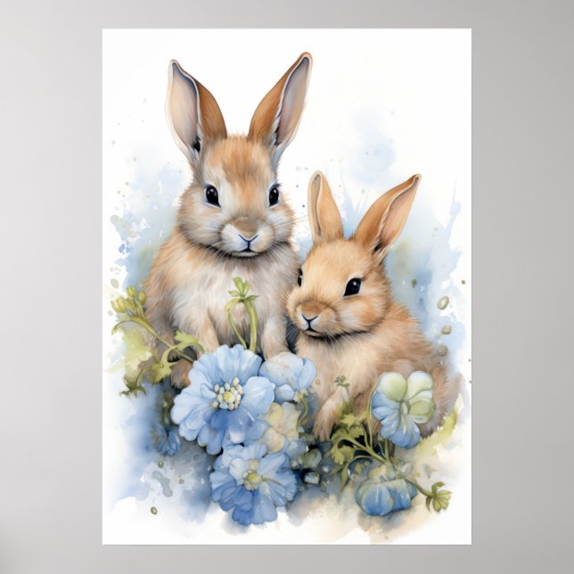 Large Poster - Cute Bunny Rabbit Nursery Kid's Art (Front)