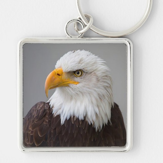 Large Premium Square Keychain/Bald Eagle Key Ring (Front)