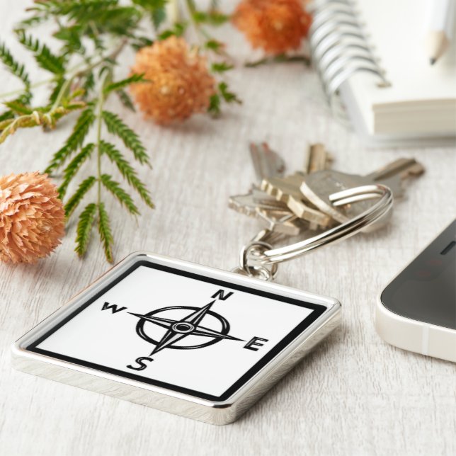 Large Premium Square Keychain/Compass Key Ring (Side)