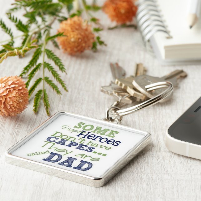 Large Premium Square Keychain/Super Heros & Dad Key Ring (Side)