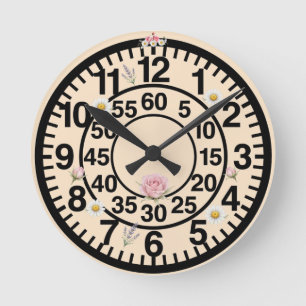 Large Print Floral Wall Round Clock