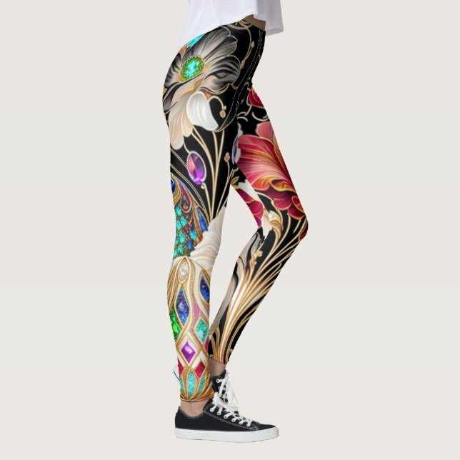 Large Print Flowers and Gems Leggings (Right)
