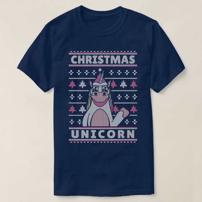 Large Print Pink Unicorn Ugly Christmas Sweaters F (Design Front)