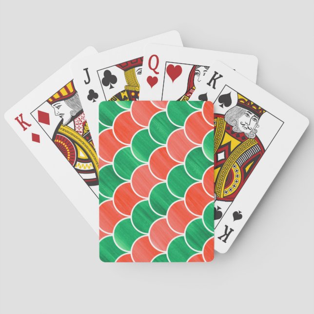 Large Print Red Green Painted Geometric Pattern Playing Cards (Back)