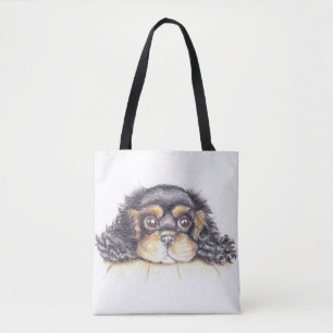 Large Print Tote with Puppy Max The Cavalier Bag