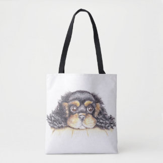 Large Print Tote with Puppy Max The Cavalier Bag